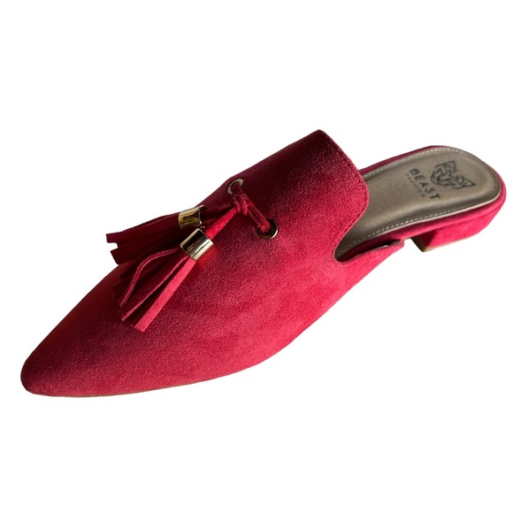 Beast Fashion Gem-01 Suede Pointed Toe Slip On Tassels Flat Loafer Mules - Picture 7 of 8